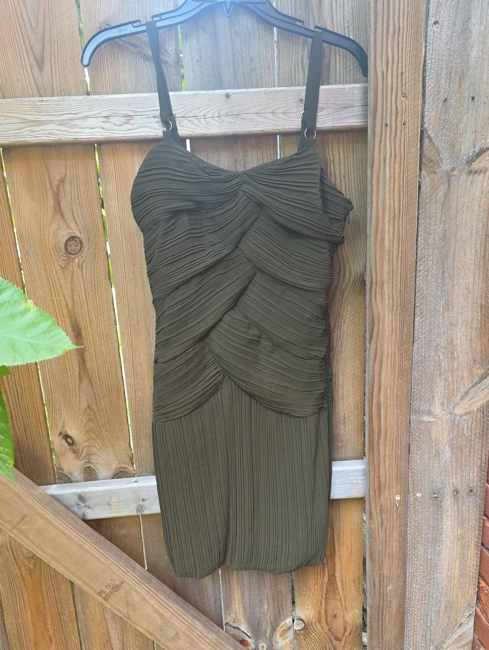 Olive Green Pleated Strap Dress - Women's